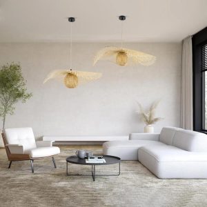 Living Room Bohemian 1-Light Beige Bamboo Wooden Decorative Pendant Ceiling Light Ø75 H21 01837 Cinnabar