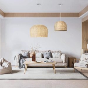 Living Room Vintage 1-Light Beige Bamboo Decorative Pendant Ceiling Light Ø31 H22 01708 01709 Bermuda