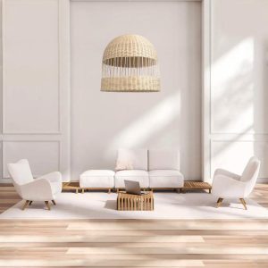 Boho Living Room Bamboo 1-Light Beige Decorative Pendant Ceiling Light Ø60 H60 01726 Lucia