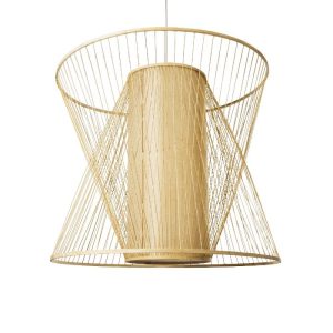 Vintage 1-Light Beige Bamboo Wooden Pendant Ceiling Light 01926 Coral