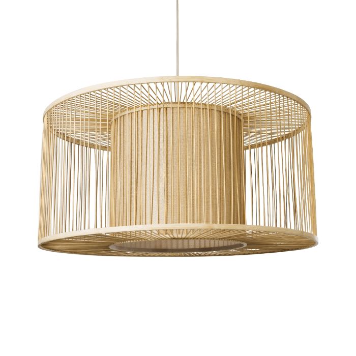 Boho 1-Light Beige Bamboo Wooden Pendant Ceiling Light Ø80 H38 01936 Coconut
