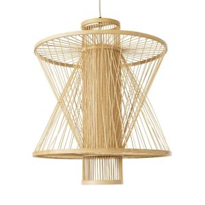 Boho 1-Light Beige Bamboo Wooden Pendant Ceiling Light Ø50 H60 01931 Mango