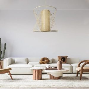 Vintage Bamboo 1-Light Beige Wooden Pendant Ceiling Light for the Living Room 01925 Coral Globostar