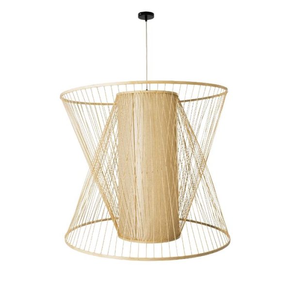 Bohemian 1-Light Beige Bamboo Wooden Pendant Ceiling Light 01926 Coral