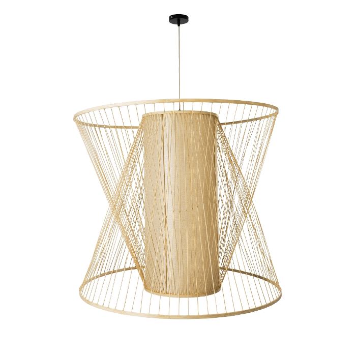 Vintage 1-Light Beige Bamboo Wooden Pendant Ceiling Light 01926 Coral