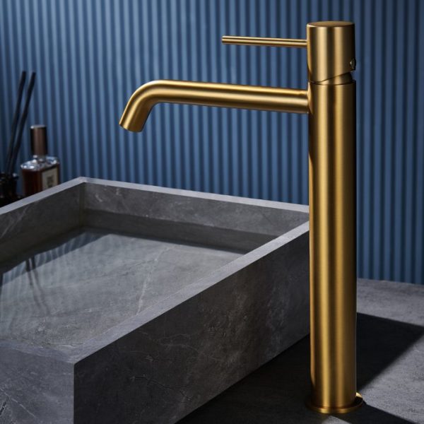 Modern Brushed Gold PVD Single Lever High Rise Basin Mixer Tap Monza BDM039-3OC Imex