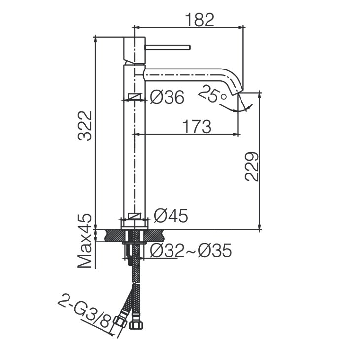 Modern Single Lever High Rise Basin Mixer Tap Monza BDM039-3 Imex Dimensions