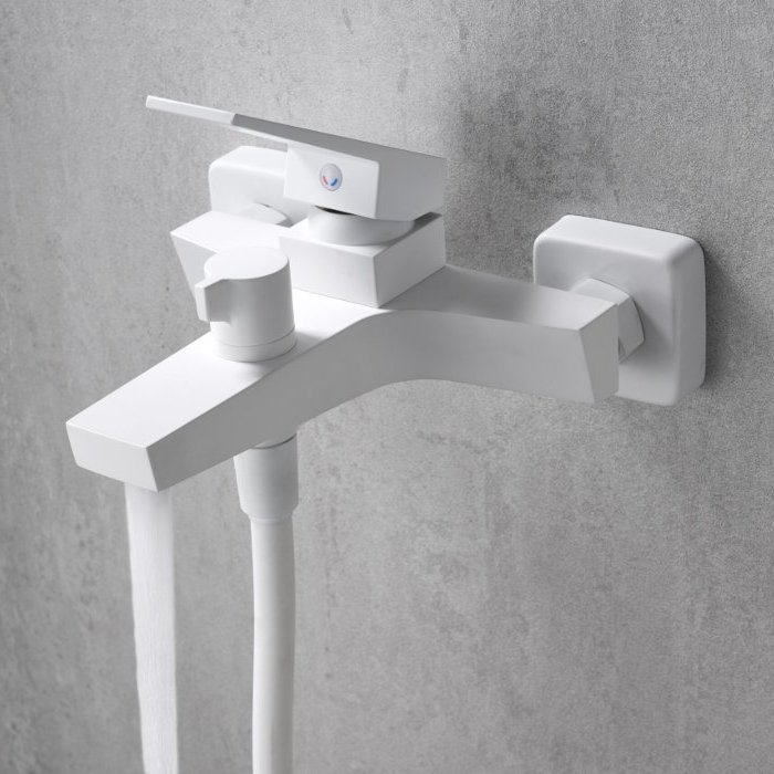 Modern White Matt Wall Mounted Bath Shower Mixer with Shower Kit ART BDAR025-4BL IMEX