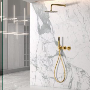 Modern Brushed Gold Concealed Thermostatic Shower Mixer Set 2 Outlets Assen GTA052-OC Imex