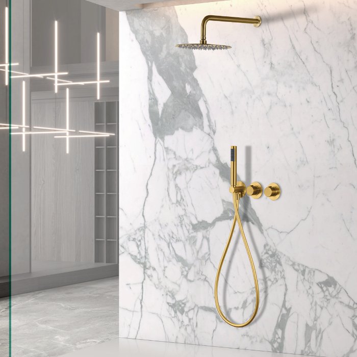 Modern Gold Concealed Thermostatic Shower Mixer Set 2 Outlets Assen GTA052-OC Imex