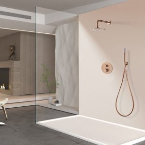 Modern Rose Gold PVD Concealed Thermostatic Shower Mixer Set 2 Outlets Line GTD038-ORC Imex