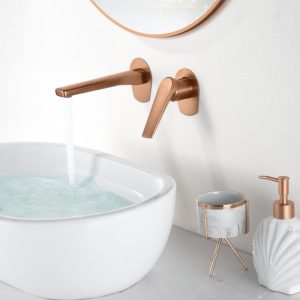 Modern Rose Gold PVD Wall Mounted 2 Hole Basin Mixer Tap 18 cm Delos GLD055-ORC Imex