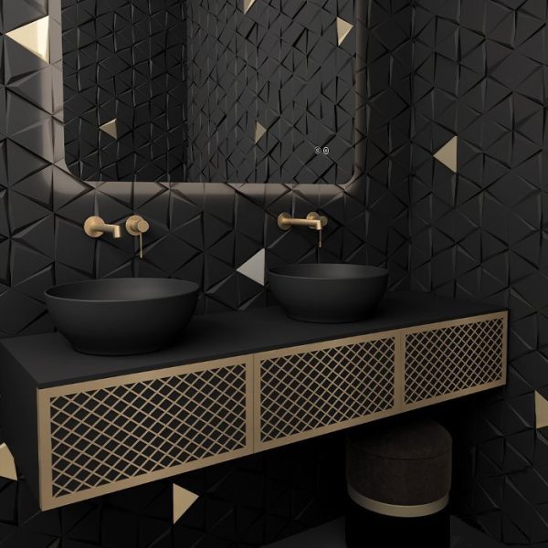 Modern MDF Black Matt Wall Hung Bathroom Furniture SET 150x45 Wire