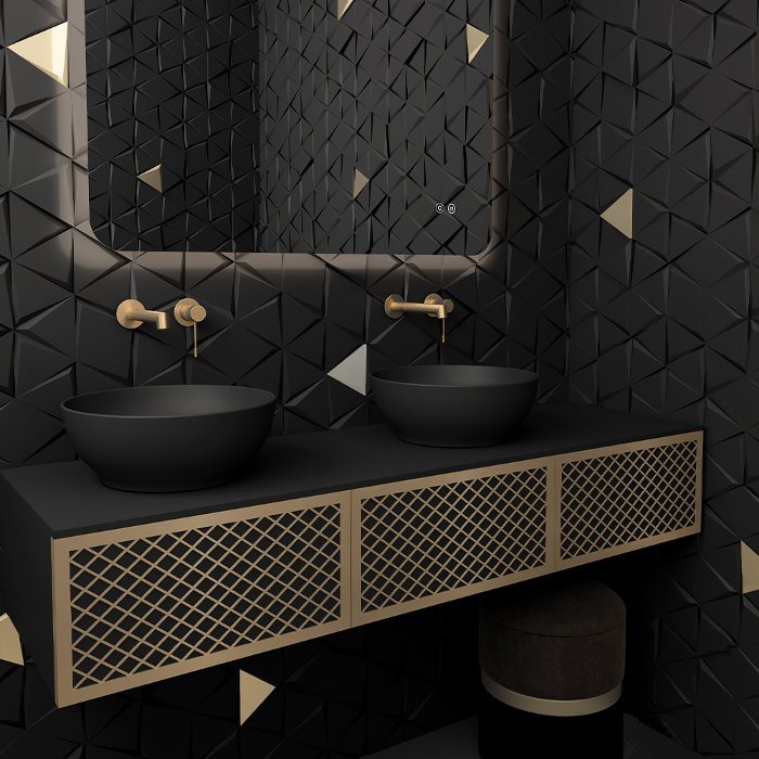 Modern MDF Black Matt Wall Hung Bathroom Furniture SET 150×45 Wire
