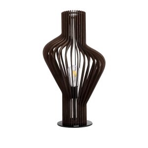 Boho 1-Light Dark Brown Wooden Table Lamp with a Metal Black Base 02177 Mihiro