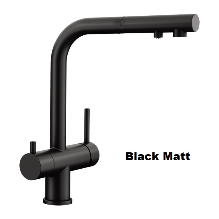 Black Matt Water Filter Kitchen Mixer Tap with 2-Way Pull Out Spray 526672 Blanco Fontas-S II