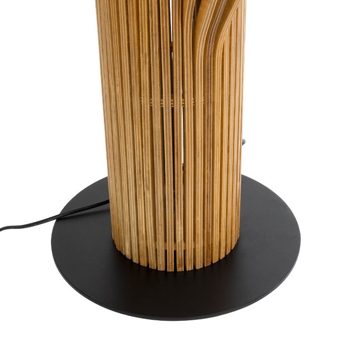 Wooden linear details and black base from floor lamp 02150 Mihiro Globostar