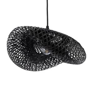 Rustic 1-Light Black Wooden Bamboo Pendant Ceiling Light 40×30×13 02200 MEXICO