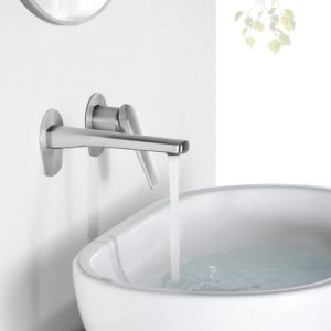 Modern Satine Stainless Steel Wall Mounted 2 Hole Basin Mixer Tap 18 cm Delos GLD055-AC Imex