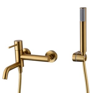 Modern Gold Wall Mounted Bath Shower Mixer with Shower Kit Monza BDM039-4OC Imex