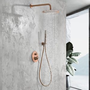 Modern Round Concealed Shower Mixer Set 2 Outlets Rose Gold PVD Monza GPM039-ORC Imex
