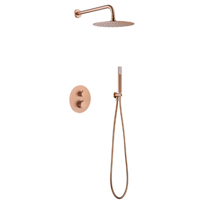 Modern Rose Gold PVD Concealed Thermostatic Shower Mixer Set 2 Outlets Line GTD038-ORC Imex