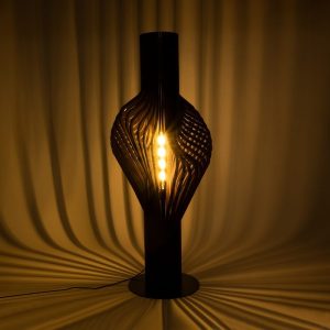 Rustic 1-Light Dark Brown Wooden Floor Lamp with a Black Metal Base H120 02151 Mihiro