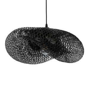 Rustic 1-Light Black Wooden Bamboo Pendant Ceiling Light 65×45×18 02201 MEXICO