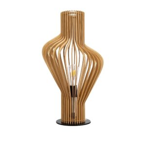Boho 1-Light Brown Wooden Table Lamp with a Metal Black Base Ø33 H57 02176 Mihiro