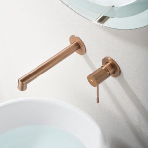 Modern Rose Gold PVD Wall Mounted 2 Hole Basin Mixer Tap 19,4 cm Line GLD038-ORC Imex