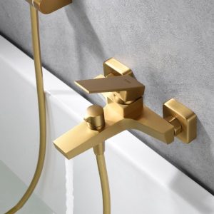 Modern Brushed Gold Wall Mounted Bath Shower Mixer with Shower Kit ART BDAR025-4OC IMEX