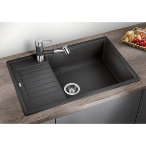 Modern Anthraicte 1 Bowl Granite Kitchen Sink with Reversible Drainer 78x50 Zia XL 6 S Compact Blanco