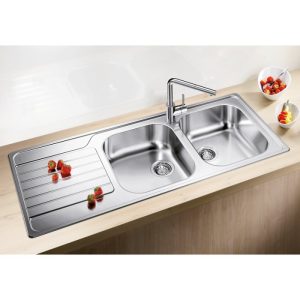 Modern 2 Bowl Stainless Steel Kitchen Sink with Reversible Drainer 116x50 Dinas 8 S Blanco
