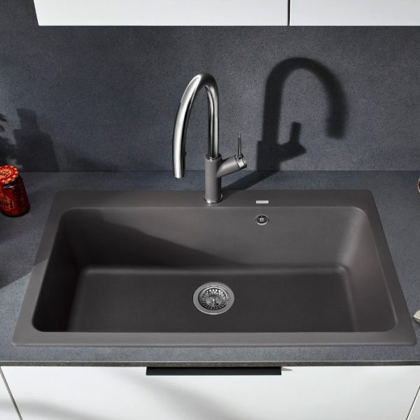 Modern Rock Grey 1 Bowl Granite Kitchen Sink 86x51 Naya XL 9 Blanco