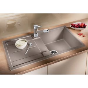 Modern Tartufo 1 Bowl Granite Kitchen Sink with Reversible Drainer 86x50 Metra 5 S Blanco