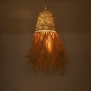 Bohemian 1-Light Beige Wooden Bamboo Pendant Ceiling Light Ø34 02189 Arembepe