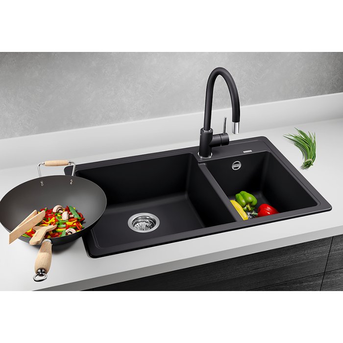 Modern Black 2 Bowl Granite Kitchen Sink 78×50 Legra 8 Blanco
