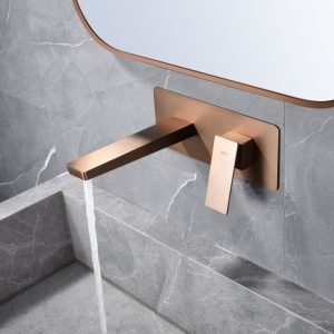 Modern Square Wall Mounted Basin Mixer Tap Rose Gold PVD Pisa GLP048-ORC Imex