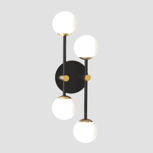Minimal Italian 4-Light Black Bronze Wall Sconce with Four White Glass Shades 4561 Kevin A Sikrea