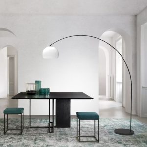 Dining Room Italian Arc Floor Lamp Black Metal with a White Shade with Modern Design 250H 33656 Arco Sikrea