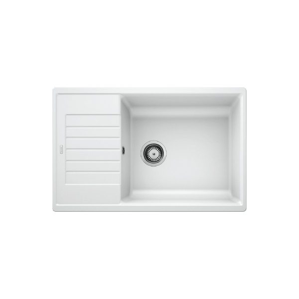 Modern White 1 Bowl Granite Kitchen Sink with Reversible Drainer 78x50 Zia XL 6 S Compact Blanco