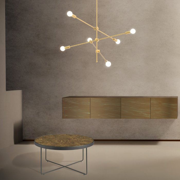 Modern Living Room Italian Gold 6-Light Metal Linear Ceiling Light Ø100 2048 Anna 6 Sikrea
