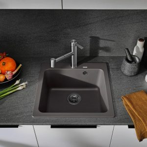 Modern Rock Grey Small 1 Bowl Granite Kitchen Sink 51,5x51 Naya 5 Blanco