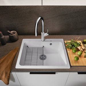 Modern White 1 Bowl Granite Kitchen Sink 61,5x51 Naya 6 Blanco