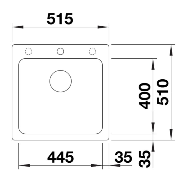Modern Small 1 Bowl Granite Kitchen Sink 51,5×51 Naya 5 Blanco Dimensions