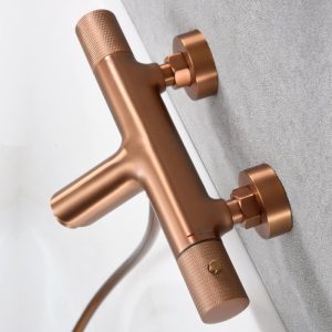 Modern Rose Gold Wall Mounted Thermostatic Bath Shower Mixer with Shower Kit Line BTD038-4ORC Imex