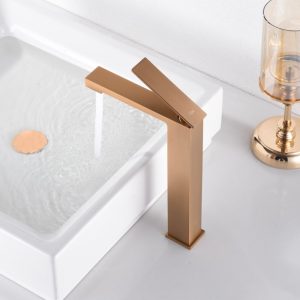 Modern Rose Gold PVD Single Lever High Rise Square Basin Mixer Tap Pisa BDP048-3ORC Imex