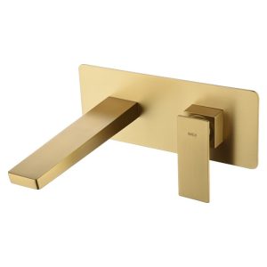 Modern Square Wall Mounted Basin Mixer Tap Brushed Gold PVD Pisa GLP048-OC Imex