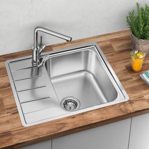 Modern 1 Bowl Stainless Steel Kitchen Sink with Reversible Drainer 60,5x50 Lemis 45 S-IF Mini Blanco