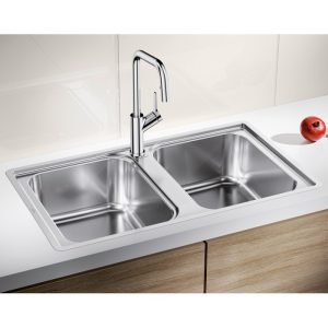 Modern 2 Bowl Stainless Steel Kitchen Sink 86x50 Lemis 8-IF Blanco